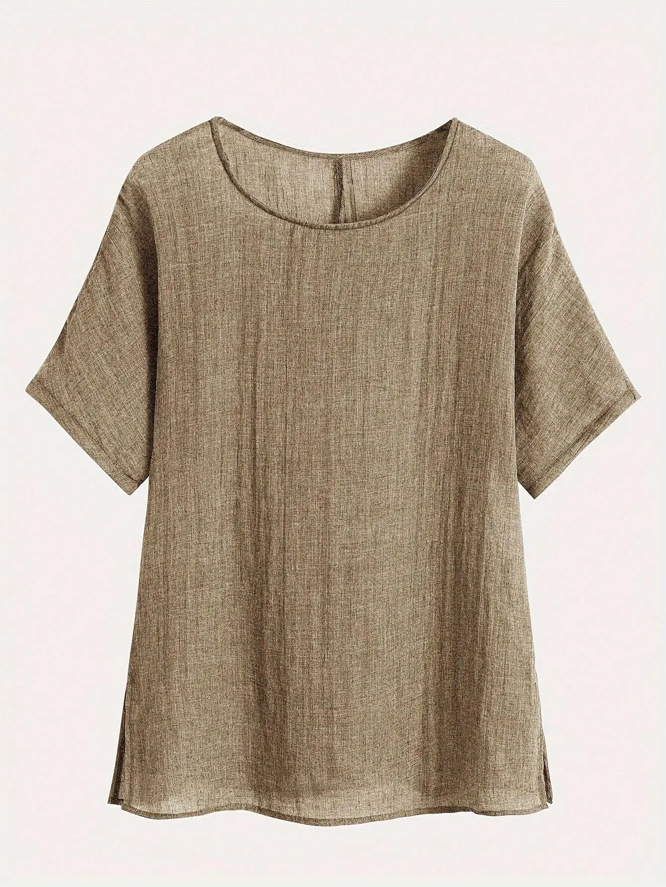 

Летняя однотонная блузка с коротким рукавом и круглым вырезом