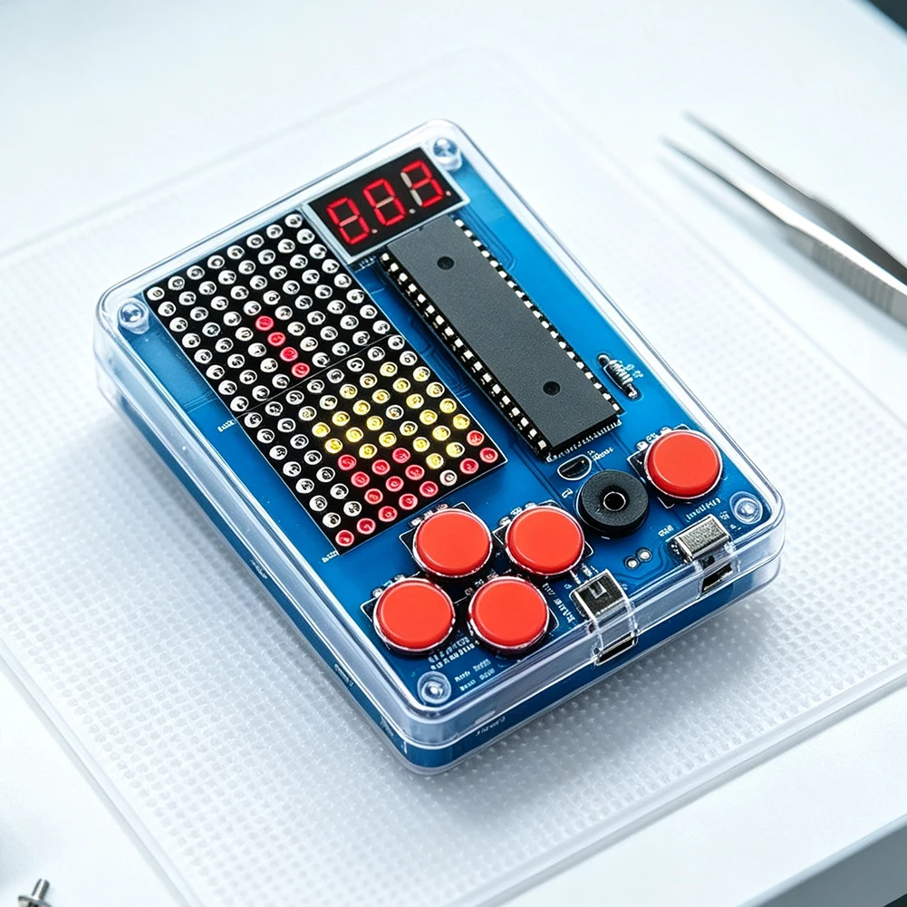 51 Microcontroller Game Console Kit for Soldering Practice Featuring FR-4 PCB Plastic Housing and Metal Pin Components