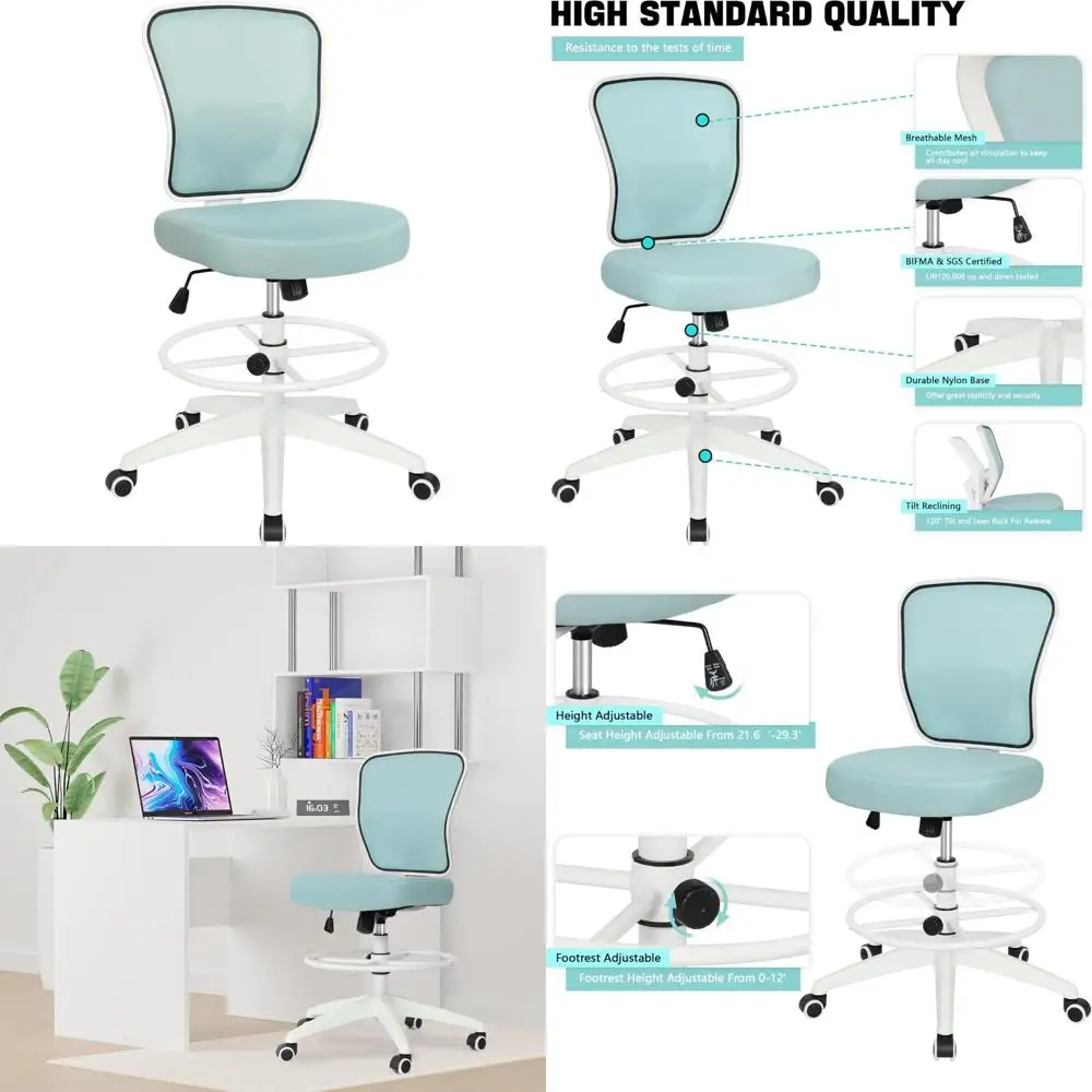 ارتفاع قابل للتعديل كرسي صياغة المكتب طويل القامة المتداول البراز بدون ذراع الأزرق للاستخدام المكتبي الدائم