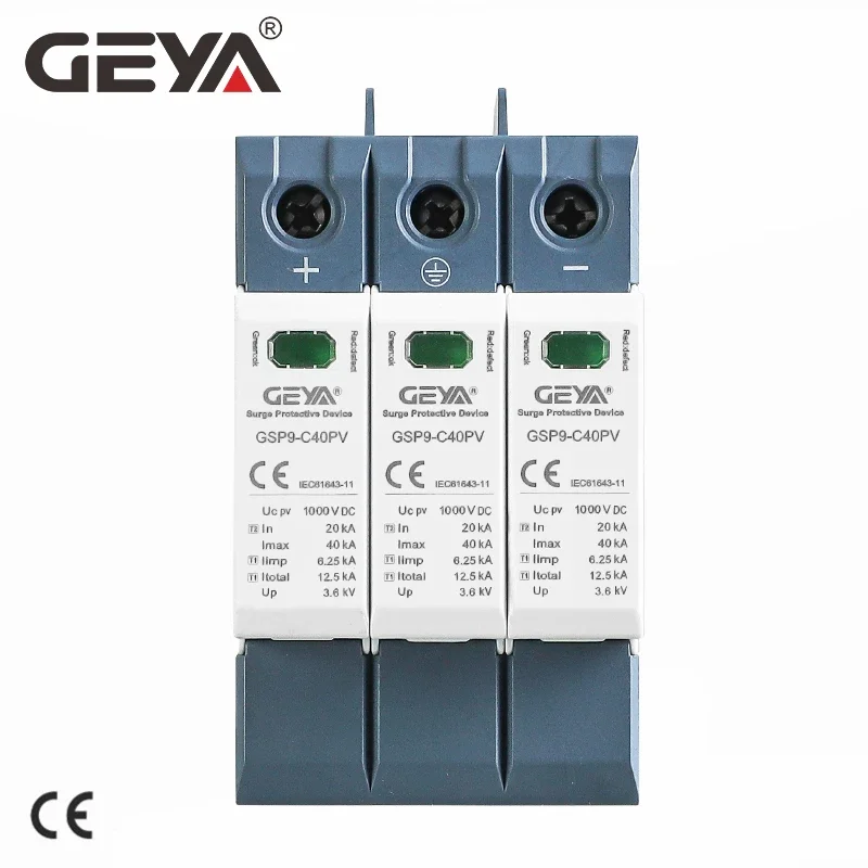 

GEYA GSP9 3P SPD DC 600V 1000V 1500V 20KA~40KA House Surge Protector Protective Low-voltage Arrester Device