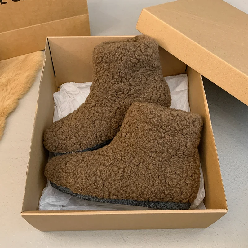 

Fur Women's Snow Ankle Boots Flats Fashion Short Plush Cotton Shoes 2025 Comfort Warm Winter Boots New Casual Mujer De Botas
