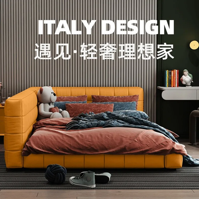 

Indoor furniture single bed Girls leather bed 1.2 meters Children's room Second bedroom 1.5 meters Simple small apartment spl