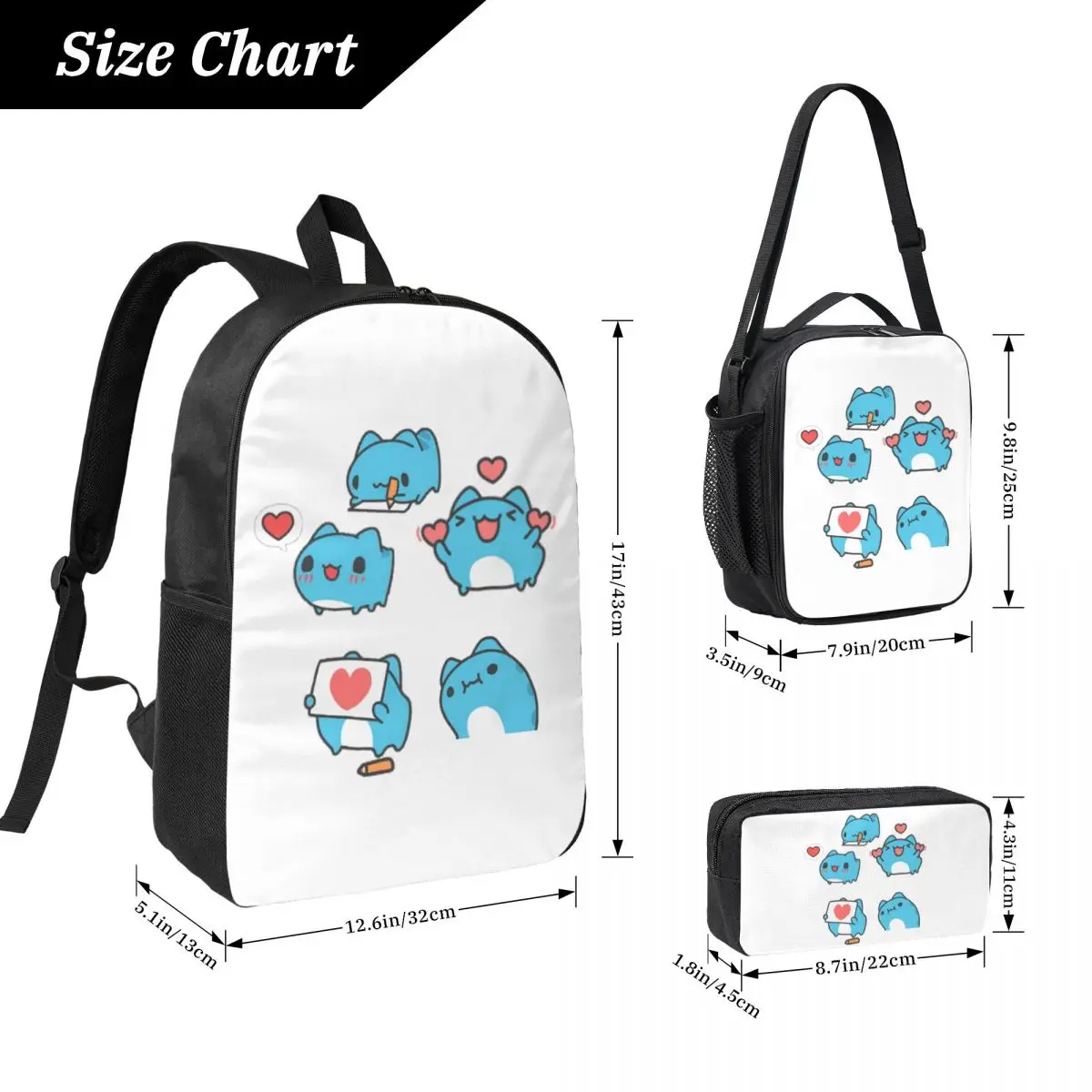Comic Cat Bugcat Capoo Backpack Boys Girls BookBag School Bag Computer Shoulder Bags 3ps Insulated Lunch Bag Pencil Case