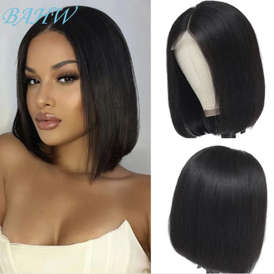 

Indian Raw 13x4 Lace Short Straight Bob100% Human Hair Wigs Pre Plucked 4X4 Transparent Lace Closure Bob Wig For Black Women