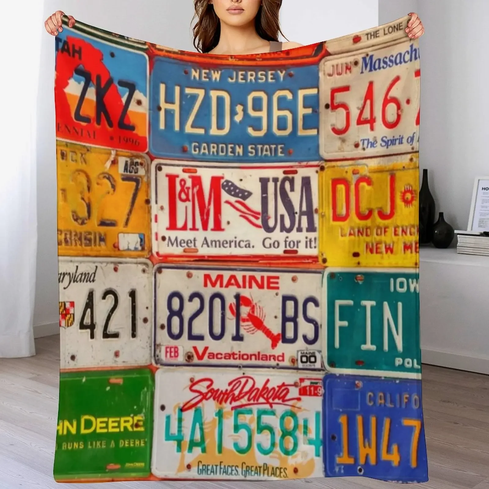 

United States License Plates Art America Throw Blanket For Baby Comforter Beach Blankets For Sofas Blankets
