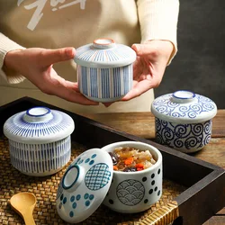 Japanese Hand-painted Mountains Rivers Auspicious Cloud Patterns Underglaze Colored Ceramic Stew Cups Steamed Egg Covered Bowls