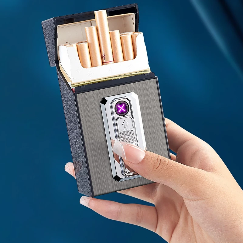

New Type-C Fast Charging Dual Arc Lighter with Integrated Thick Cigarette Box and Dual Use Cigarette Cover Smoking Accessories