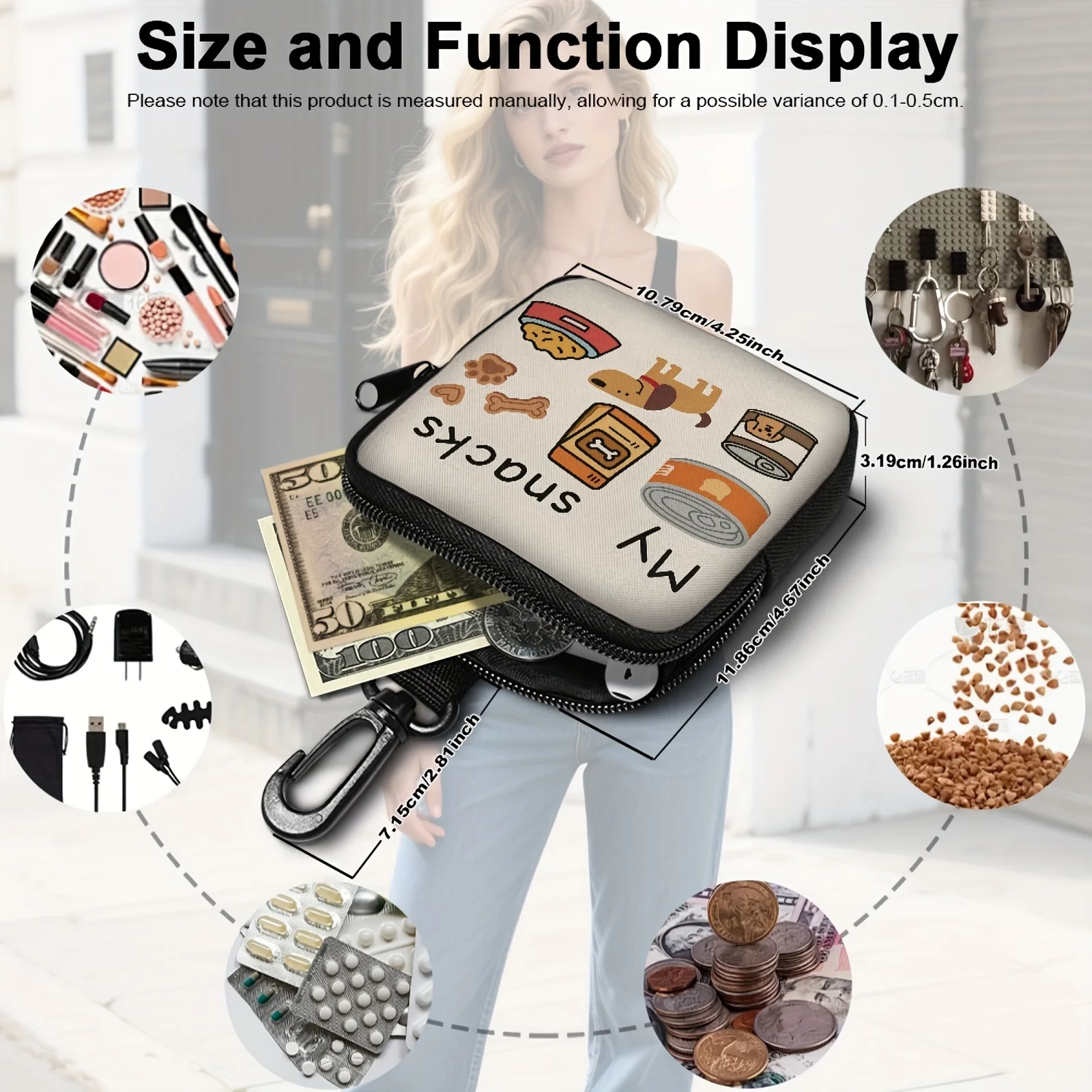 1 قطعة حقيبة علاج الكلاب المطبوعة مع خطاف وسحاب - مجموعة تدريب الحيوانات الأليفة، حقيبة المشي لتدريب الحيوانات الأليفة على الجرو، ملحقات تدريب الكلاب #4