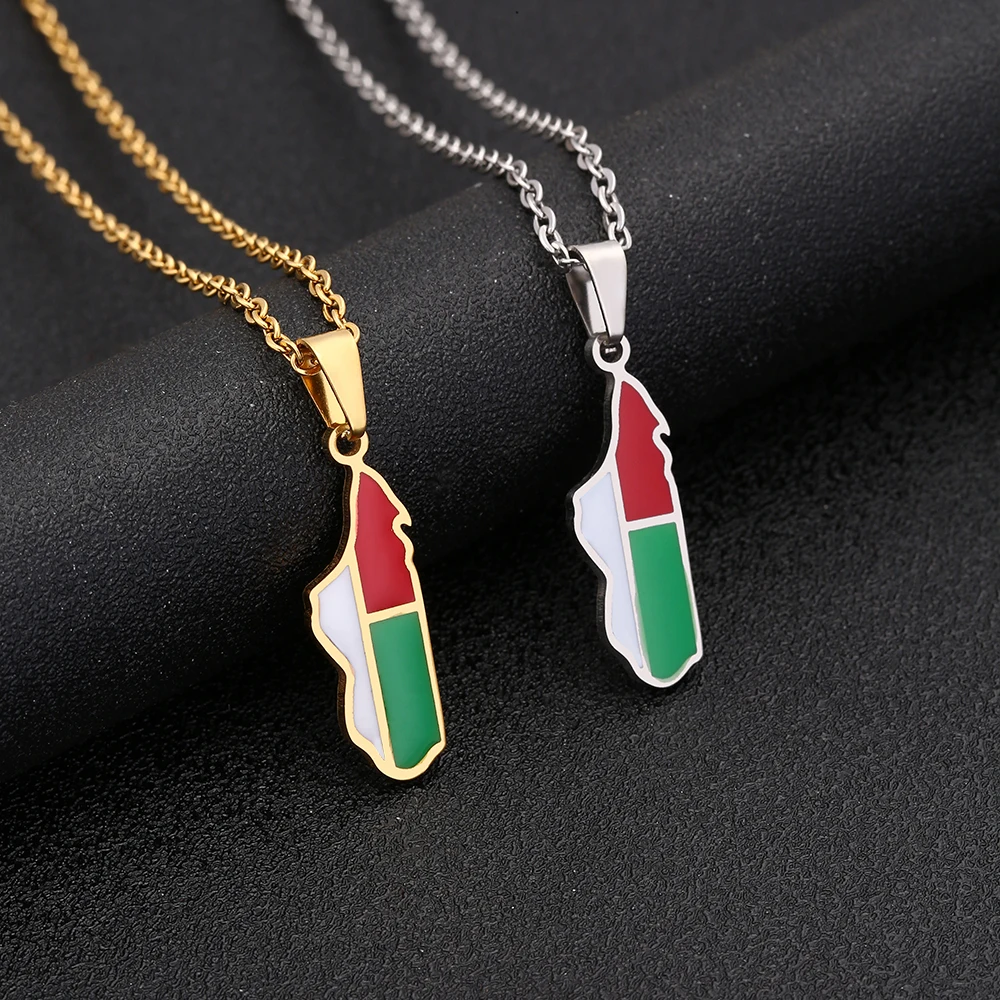 Africa Madagascar Map Flag Pendant Necklace Stainless Steel For Women Men Gold Silver Color Charm Fashion Choker Jewelry Gift