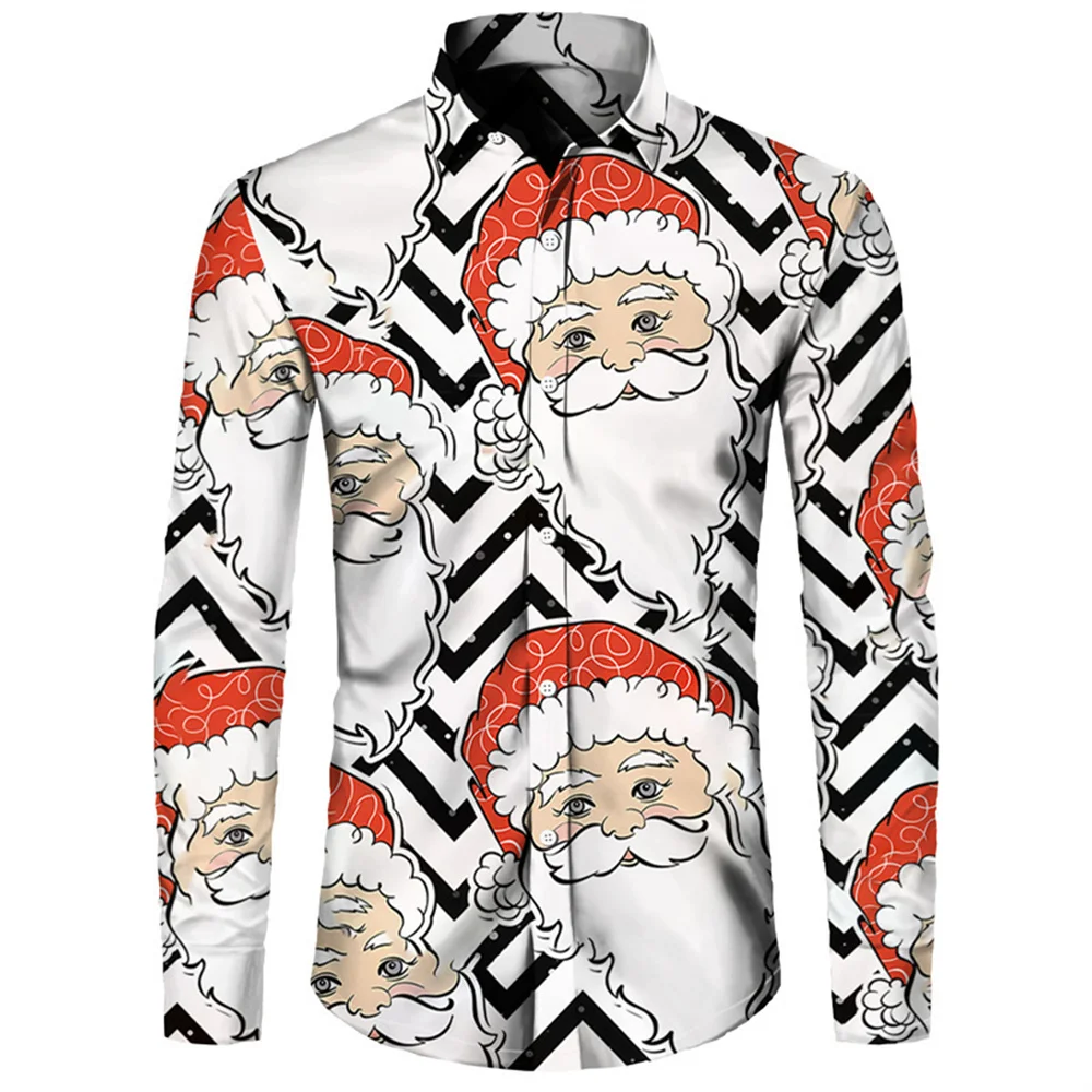 Nieuw Heren Hoge Kwaliteit Santa Claus Bedrukt Poloshirt Met Lange Mouwen Comfortabele Zachte Stof Casual Kerstfeest Kerstcadeau