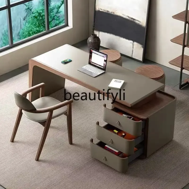 Italian minimalist saddle leather desk study high-end desk light luxury computer desk6005