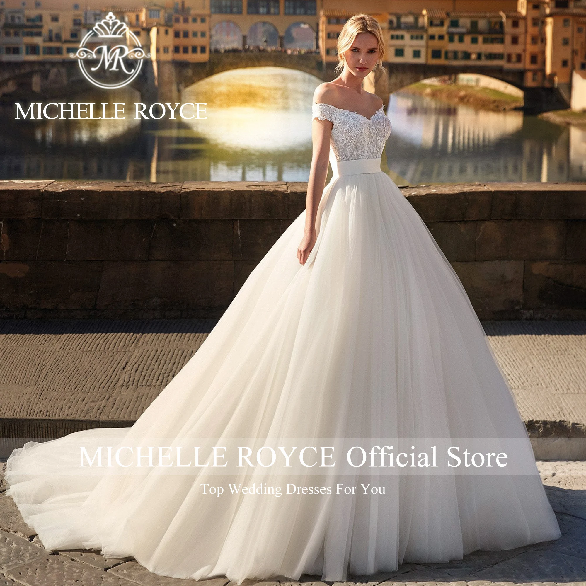 Michelle Royce-vestido De Novia con hombros descubiertos, traje De boda con apliques De corazón, lazo De Organza, De ensueño, 2023