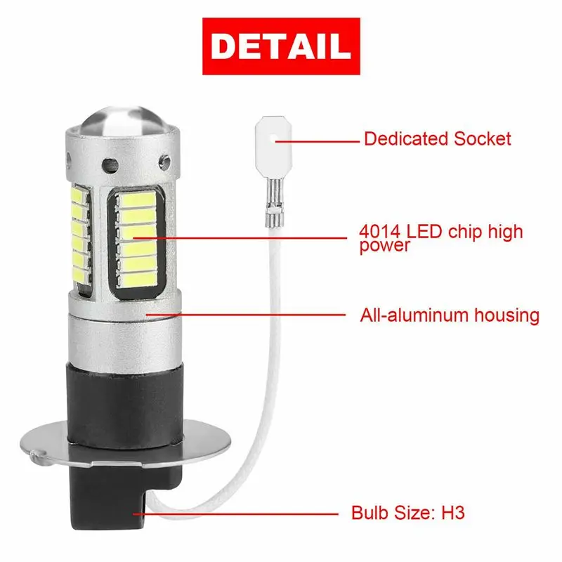A11M-20Pcs H3 Super Bright LED Fog Driving DRL Light Bulbs Kit 6000K White