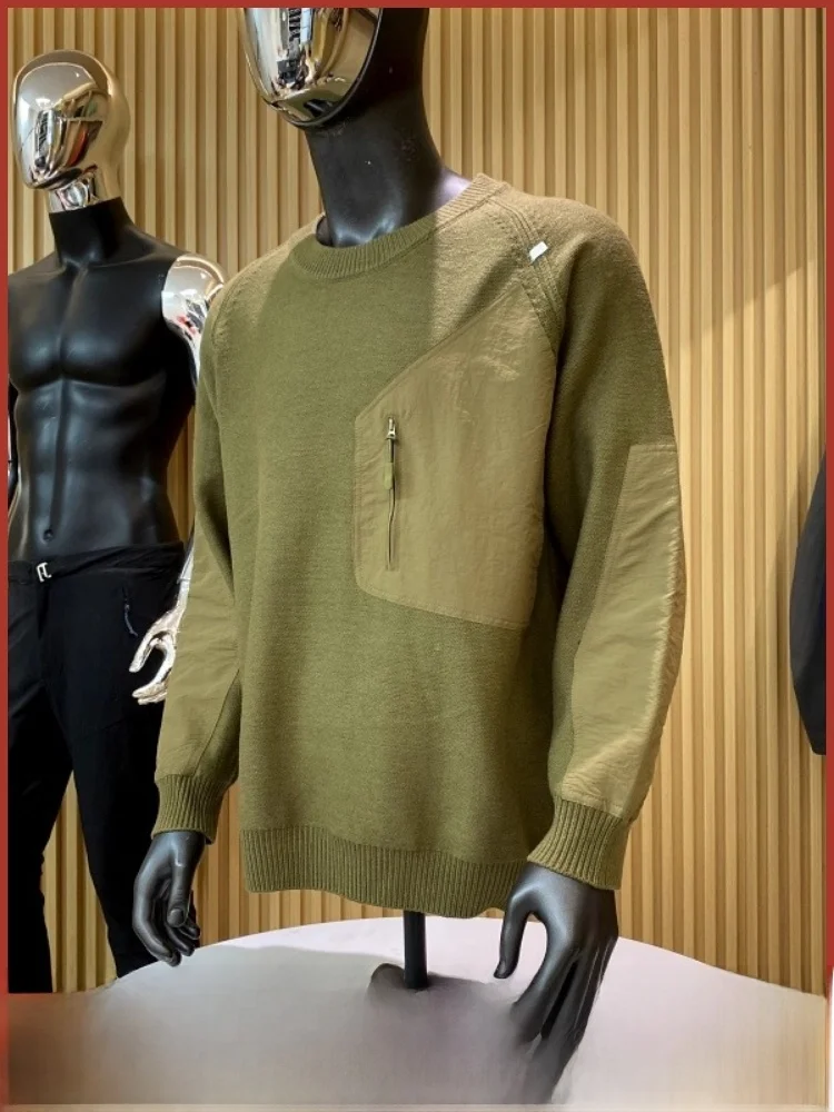 

New Autumn Winter Men's Knitted Sweater round Ne Pure Color ket Design Faionable Casual Polyester Fiber Long Sve