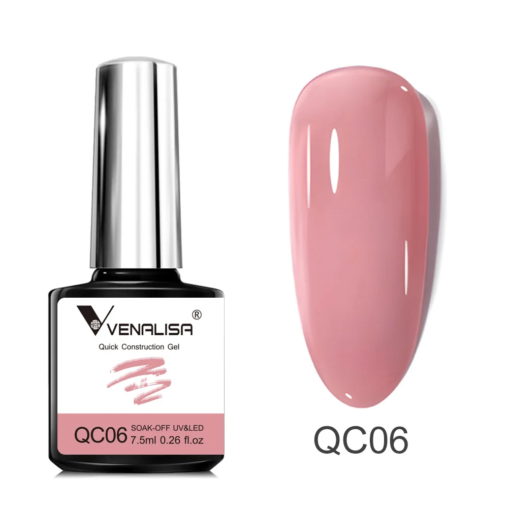 VENALISA 7,5 ml Schnellbau-Gel, halbtransparentes, geleefarbenes Nagelgel-Nagellack-Stärkungsgerät, Soak Off UV LED Nude Pink Gel