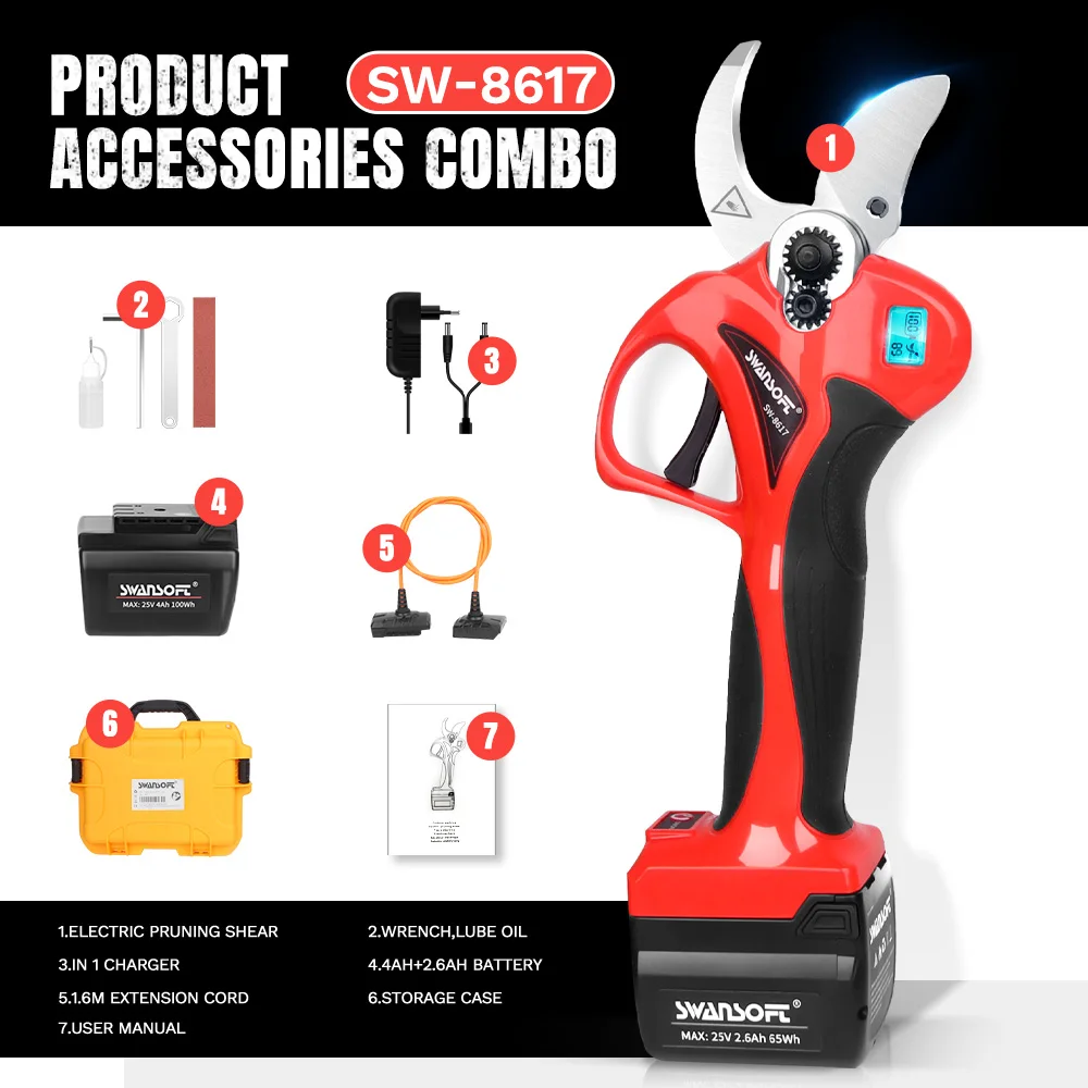 8617 Efficient Fruit Tree Bonsai Pruning Branches Cutter Landscaping Tool 25.2V Cordless Electric Pruner Pruning Shear