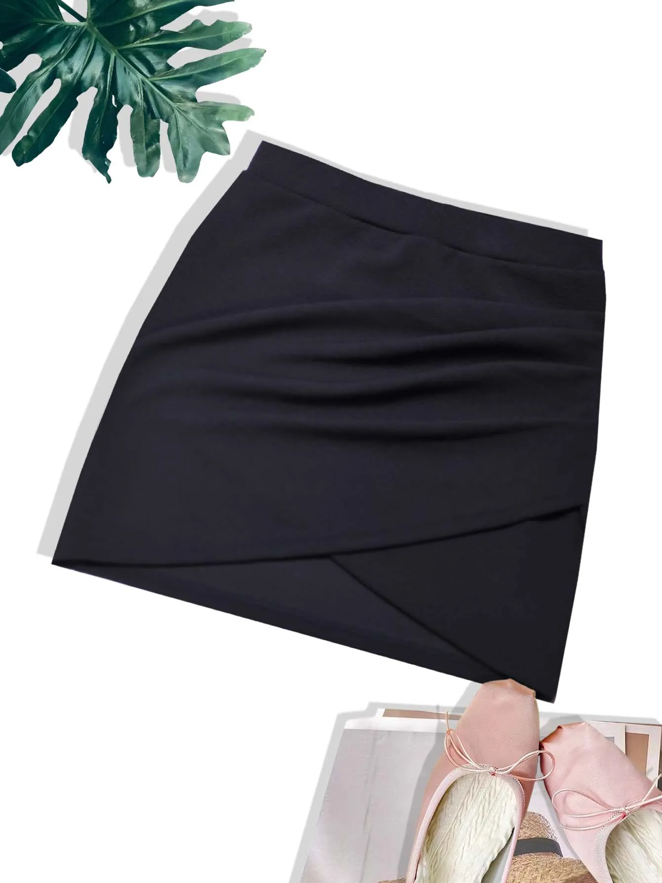 Casual High-waist A-line Mini Skirts Black Solid Elegant OL Skirts Slimming Short Dress Belly Covering Summer Skirts