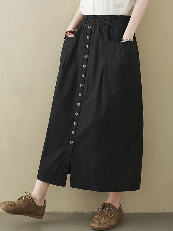 Hohe Taille Baumwolle Leinen Midi Rock frauen Sommer Neue Sle plus Größe Künstlerische Lose Dünne A-linie Rock Casual pendeln