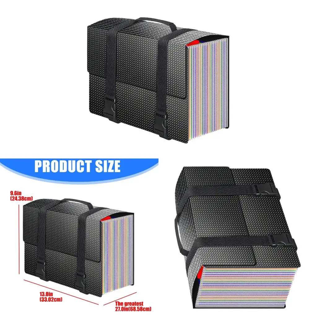 

Handheld Plastic File Storage Bag 25 Pockets Expandable Document Organiser Filing Case 13x9.6Inch for School Offices