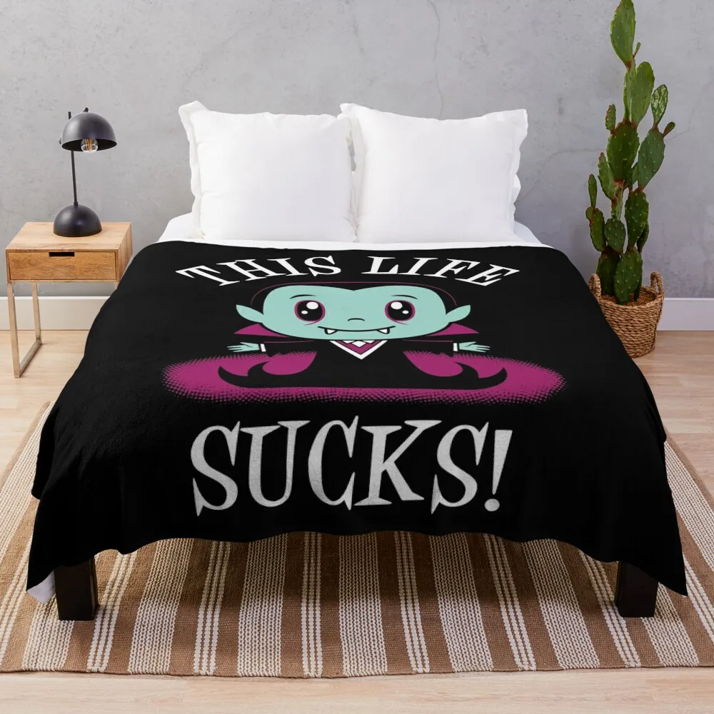 Life Sucks - Creepy Cute - Kawaii Vampire - Goth Throw Blanket Travel Winter beds Blankets