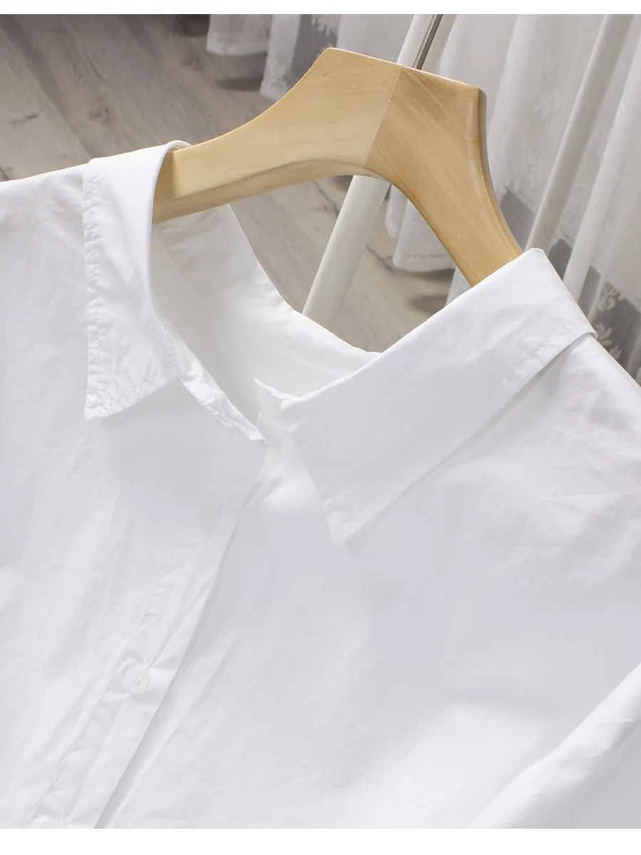 Pure White 100% Cotton Seven-Thirds Sleeve Shirt - An Elegant and Breathable Cotton Shirt with Seven-Thirds Sleeves for a Unique