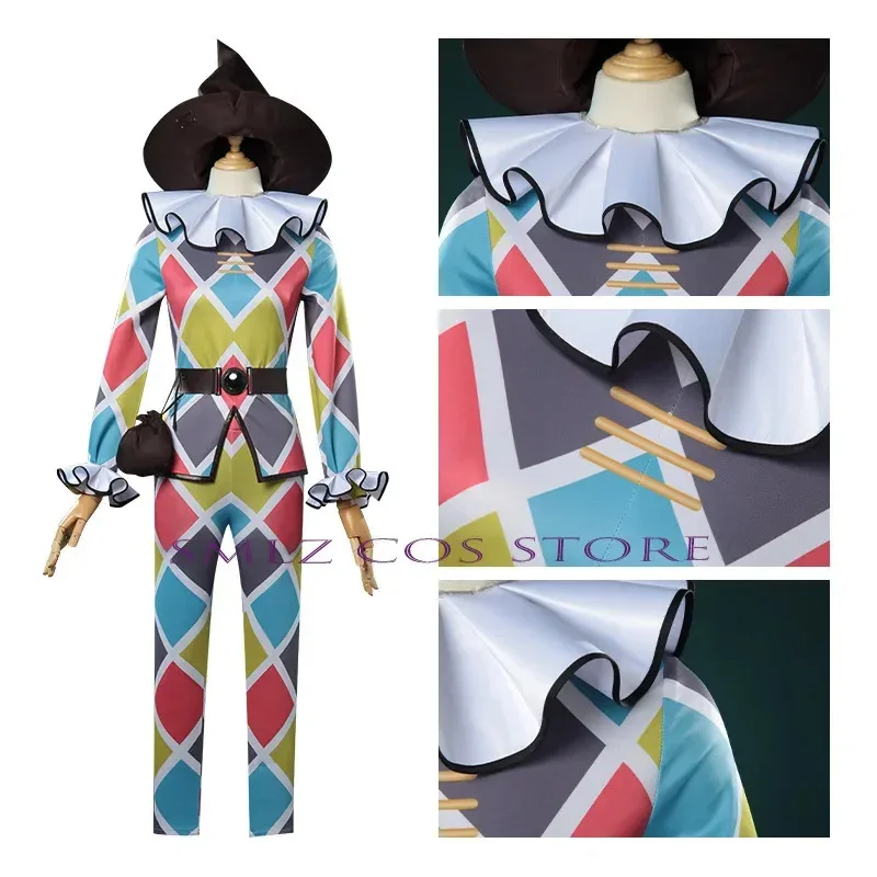 

Mike Morton Cosplay Anime Identity V Costume Clown Acrobat Cosplay Grid Uniform Hat Wig Suit Party Play Outfit for Man Woman