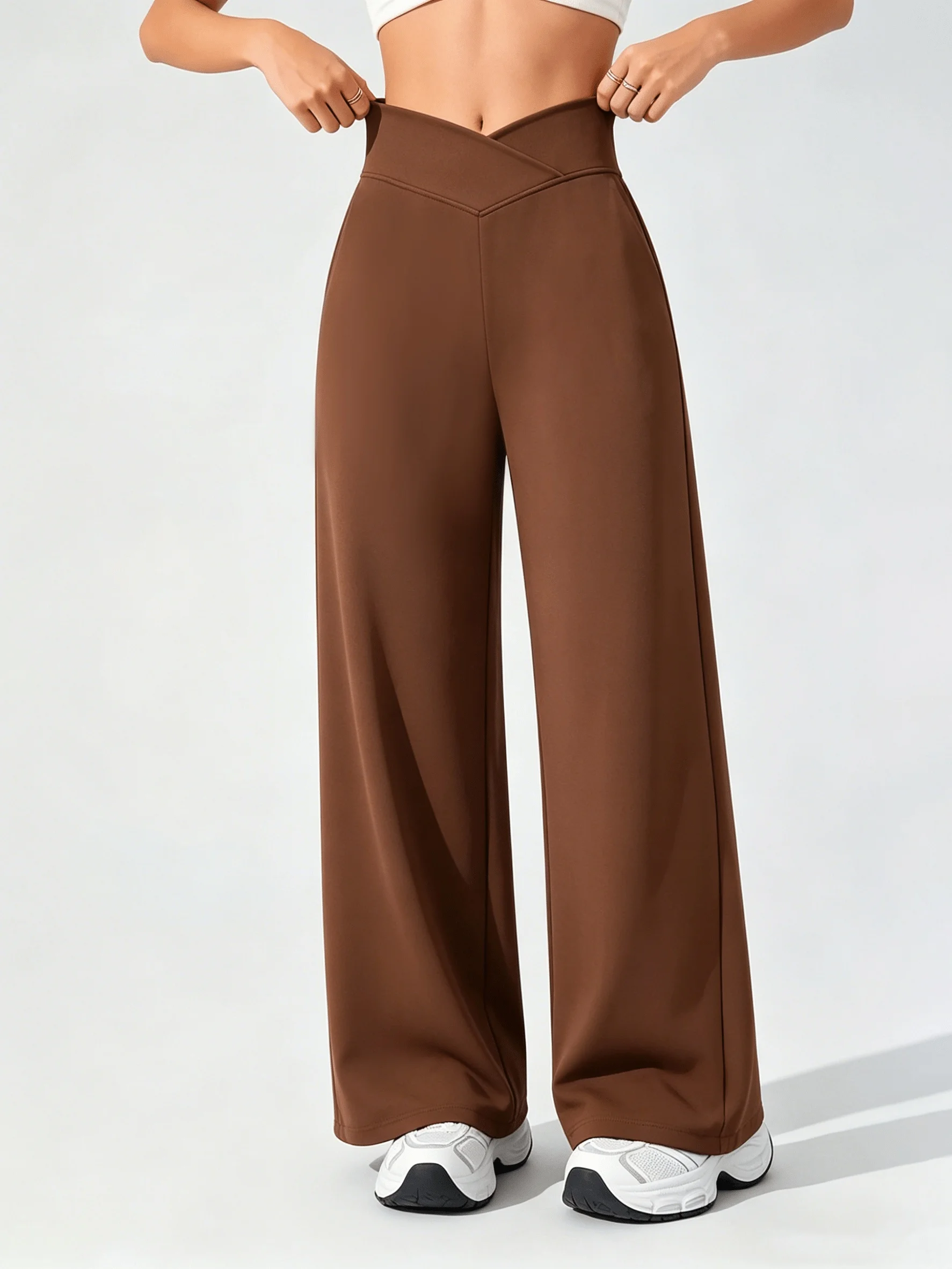 Damen-Sweathose mit weitem Bein, elastisch und dehnbar, Fitness-Laufhose, Yoga-Hose, gerade geschnittene Pendlerhose, bequemer elastischer Stoff – Detail 4
