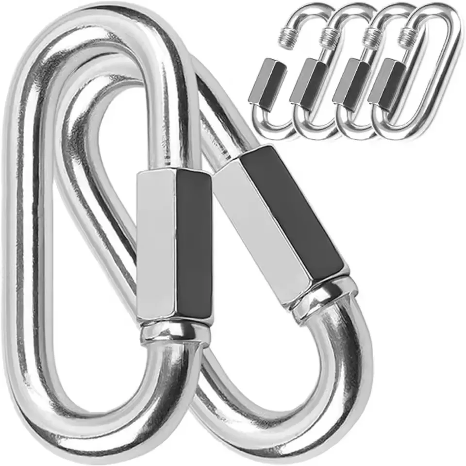 1/4Pcs M4/5/6/8 304 Stainless Steel Oval Locking Carabiner Clips Rope Quick Connector Buckle for Mountaineering Camping Swing