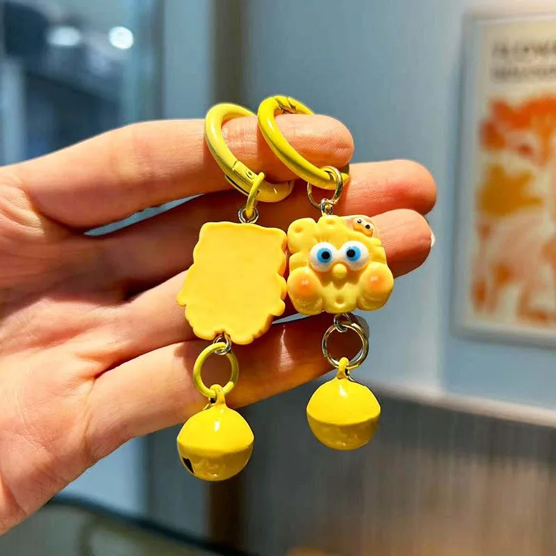 Kawaii سبونجبوب سكوير السراويل نجمة كبيرة المفاتيح لطيف الكرتون جرس فتاة على ظهره شنقا الملحقات الهدايا الصغيرة