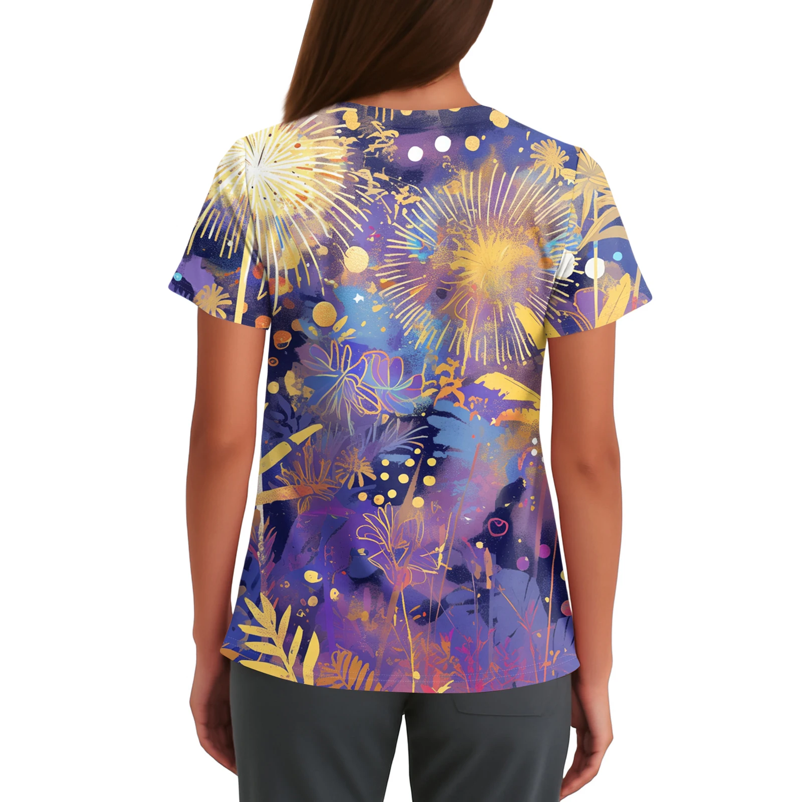 Uniformes de enfermera para mujer, jersey cómodo para el día a día, camisetas estampadas con cuello en V, bolsillos elegantes con ventilación lateral, Tops diarios