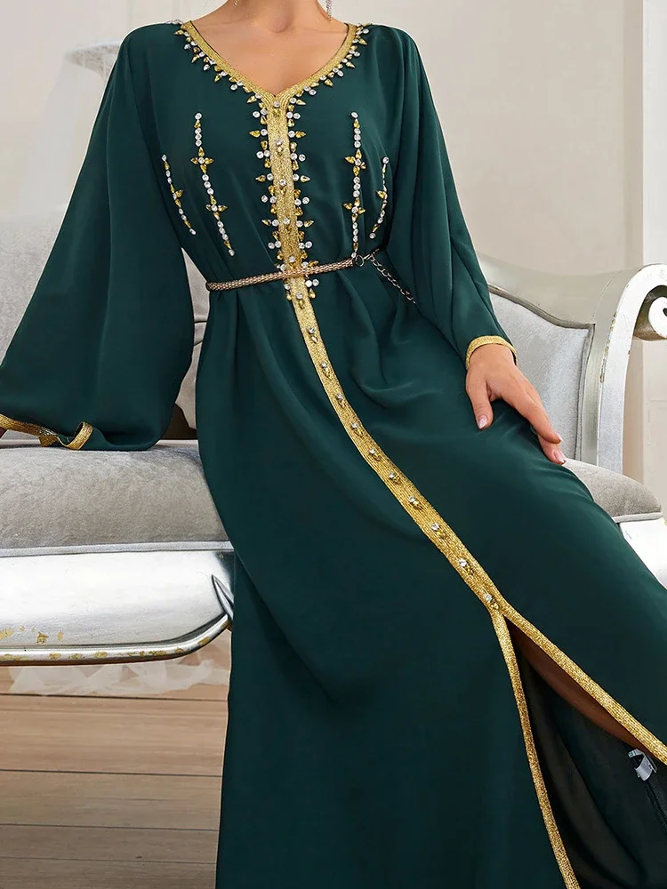 Eid Diamond Muslim Morocco Party Dress Women Abaya Maxi Dresses Long Robes Middle East Ramadan Turkish Islam Prayer Female Juhab