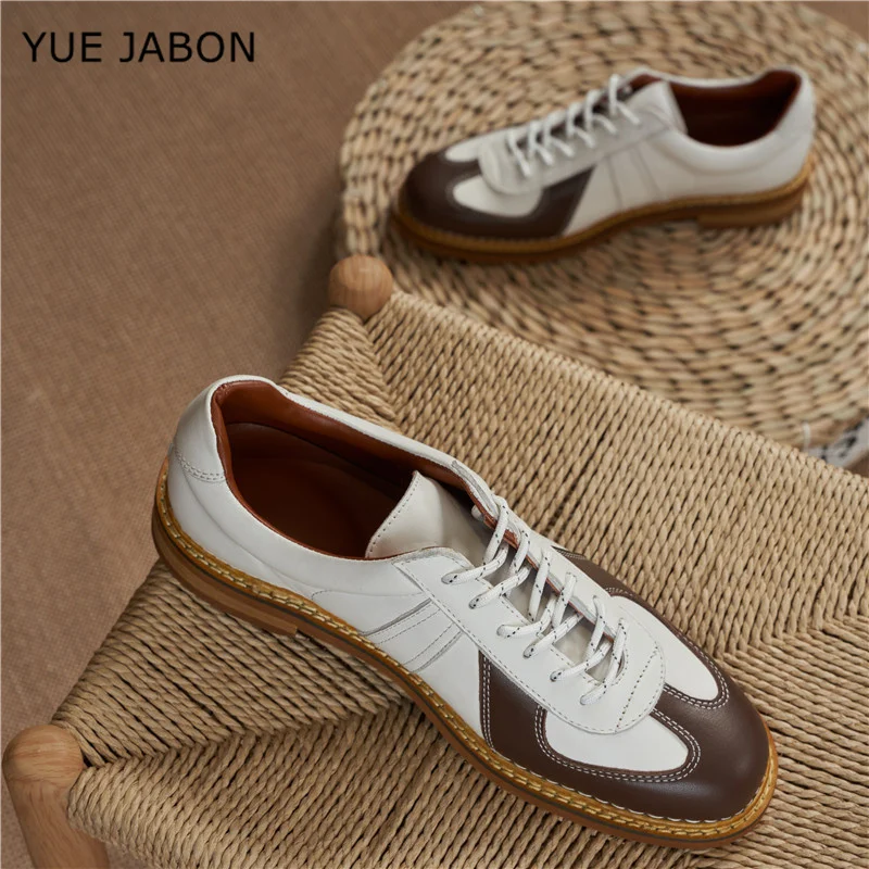 

New Genuine Leather Patchwork German Trainer Sneakers Unisex Summer Sports Casual Shoes Cow Leather Lace-up Outdoor Flat Shoes