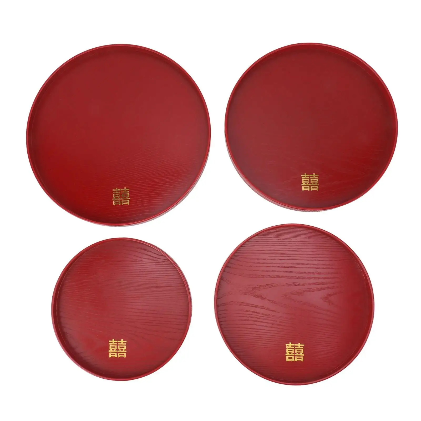 

4Pcs Chinese Style Red Wooden Serving Tray Set for Coffee Snacks Fruits and Candy Decorative Salver