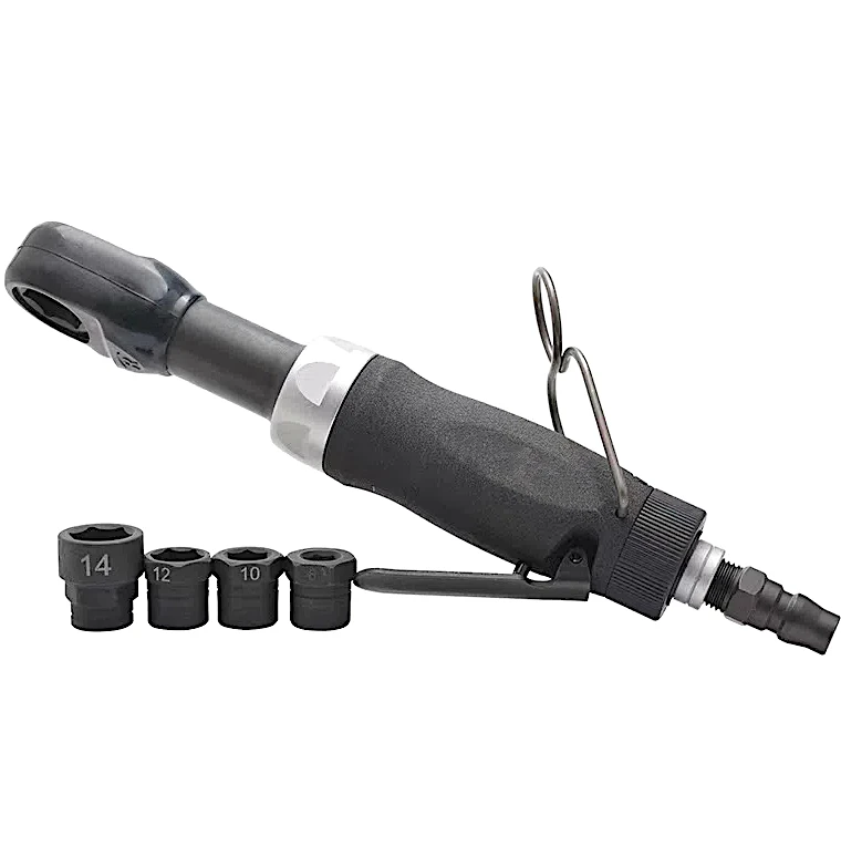 Trinquete pneumático com furo passante TY5T438 |   3/8" |   400 Rpm |   Chave de catraca industrial de 41Nm |   Adaptador de soquete de 10 mm, 12 mm, 14 mm