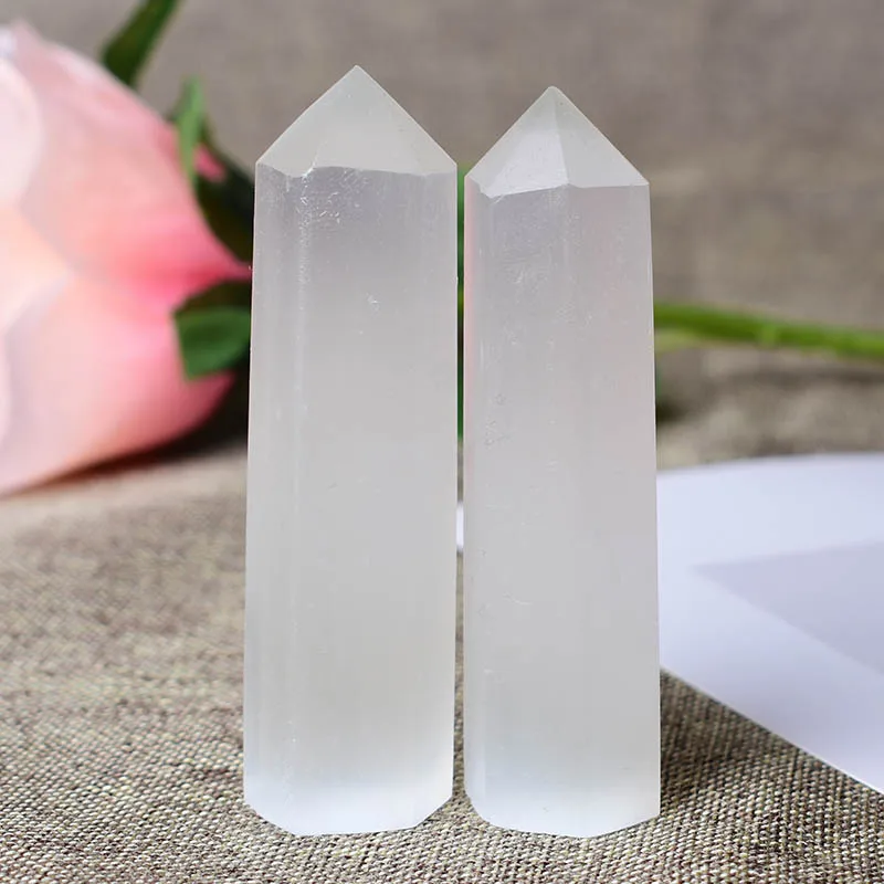 1PC Natural Stone Selenite Crystal Point Wand Meditation Healing Stone Home Decoration Reiki Tower Beautiful Ornament Gift