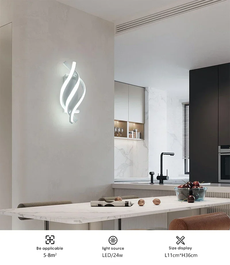 Curved Spiral Design LED Wall Lamp for Bedroom Bedside Corridor Living Room Staircase Corridor Lighting Fixture Home Decor Light