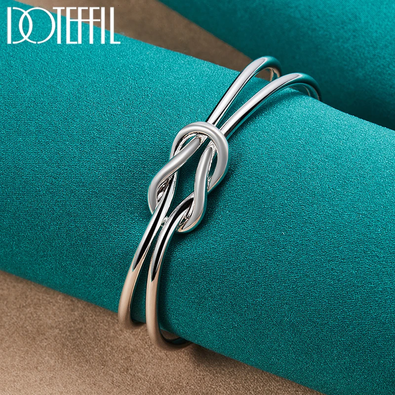 DOTEFFIL 925 Sterling Silver Geometry Intertwine Bangle Bracelet For Woman Man Wedding Engagement Fashion Charm Party Jewelry