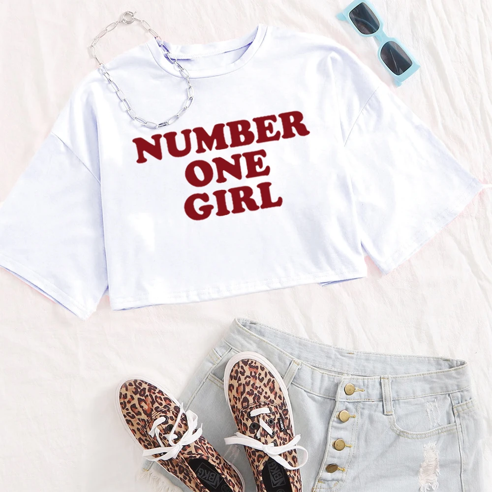 Rose Number One Girl Crop Tops APT Y2k Trending T-Shirt O-Neck Crop Tops