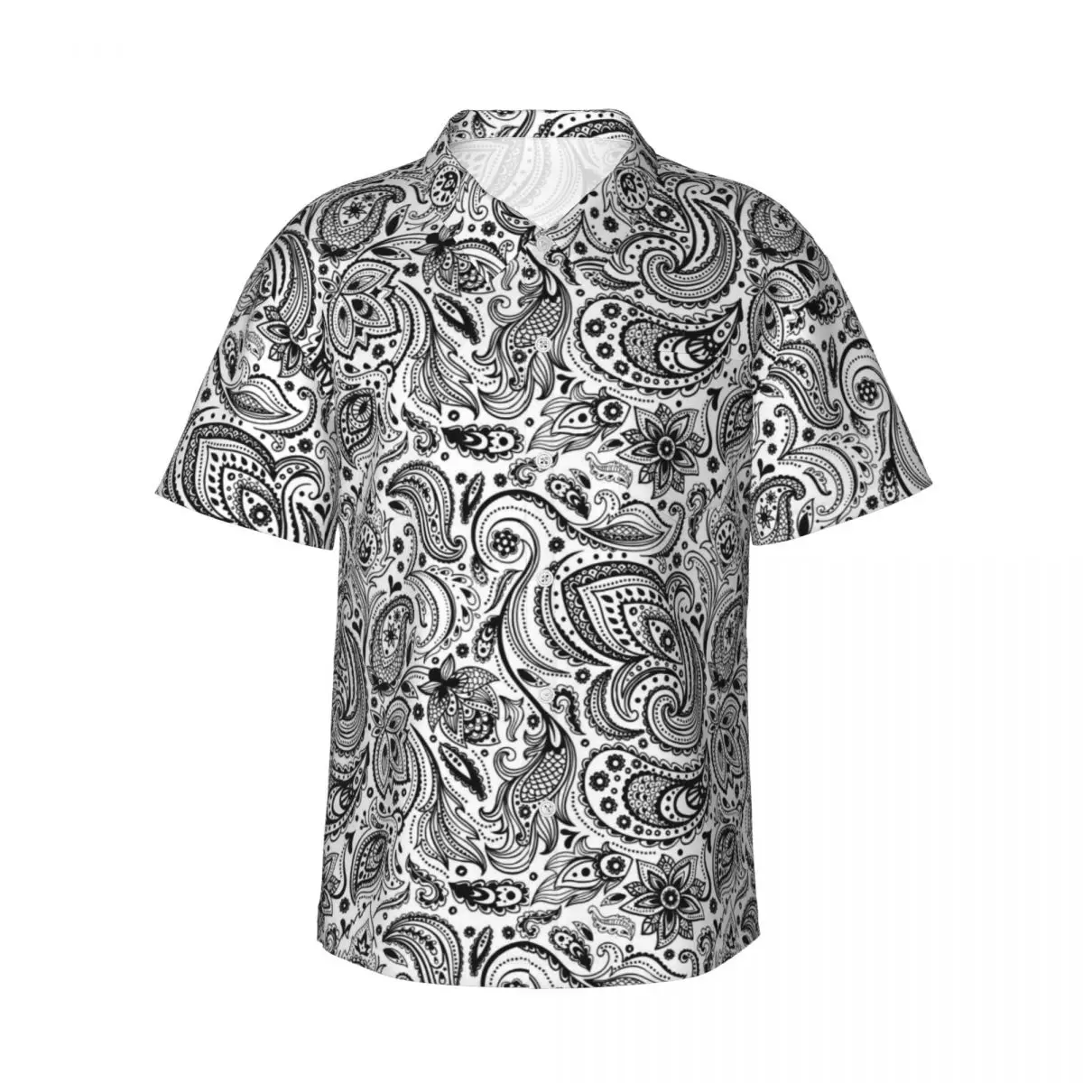 Floral Paisley Beach Shirt Male Black White Casual Shirts Summer Short Sleeve Pattern Loose Oversize Blouses Gift