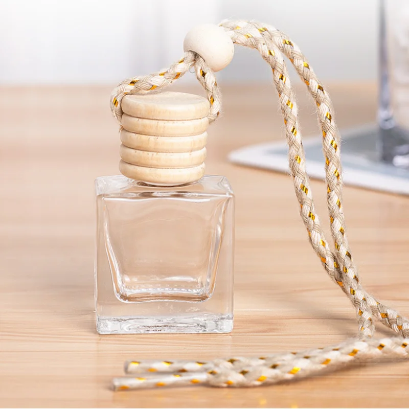 10ml 10cc Portable Clear Aromatherapy Bottle Square Shaped Glass Car Perfume Bottles With Rope