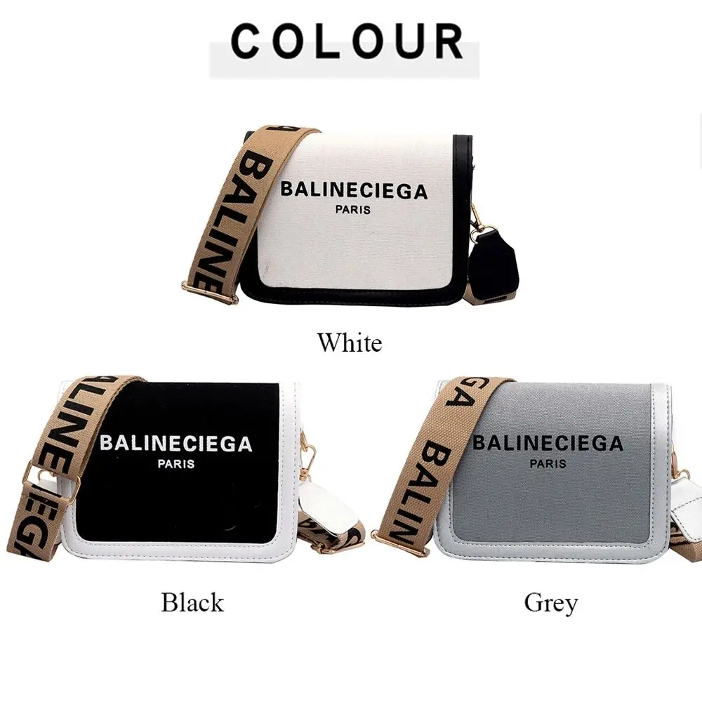 Canvas Shoulder Bag Versatile Wide Shoulder Strap Crossbody Bag Small Square Bag Women