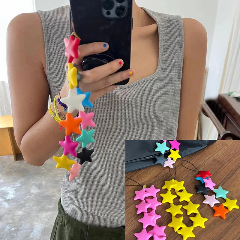 1PC Waist Hanging Five Pointed Star Keychain Colorful Big Silicone Strap Phone Strap Star Contrasting Fashion Accessories