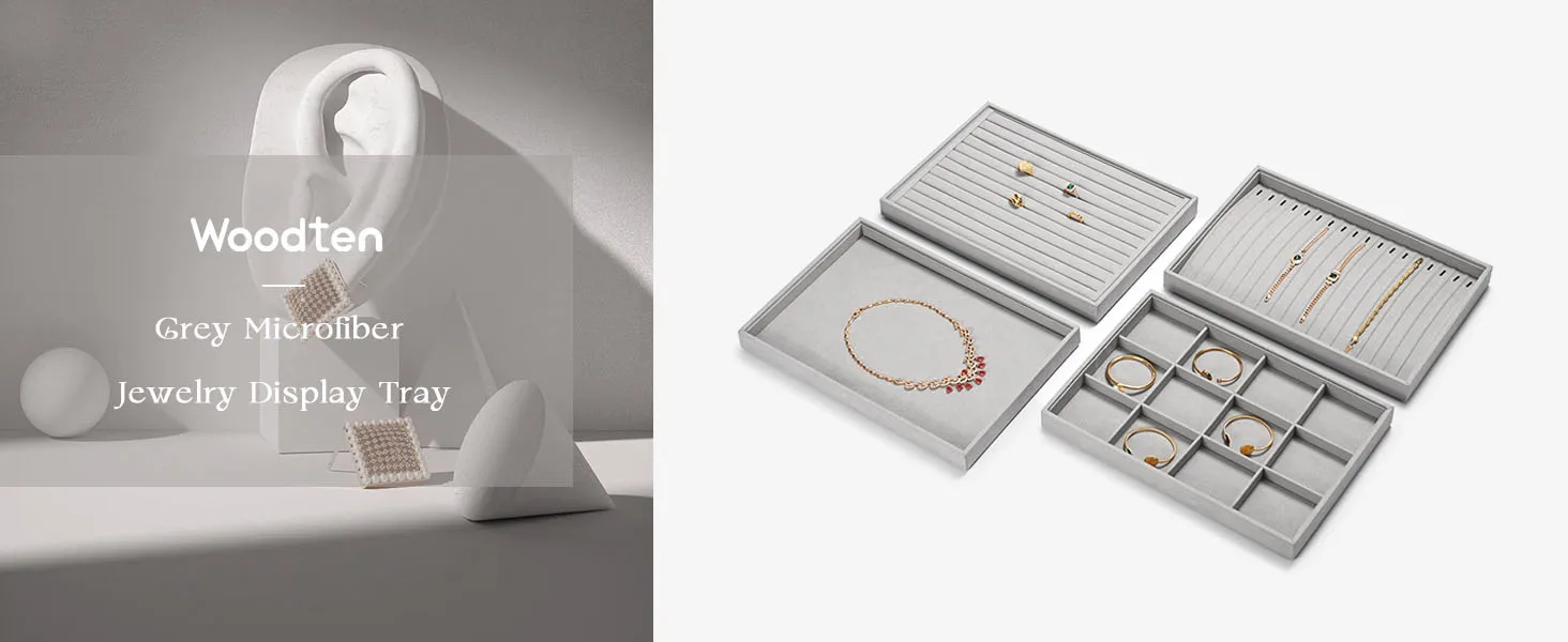 Oirlv Graues Schmucktablett für Ringe, Ohrringe, Armbänder, Halsketten, Ausstellungstablett, stapelbare Schublade, Schmuck-Organizer-Tablett für die Tischplatte – Detail 5