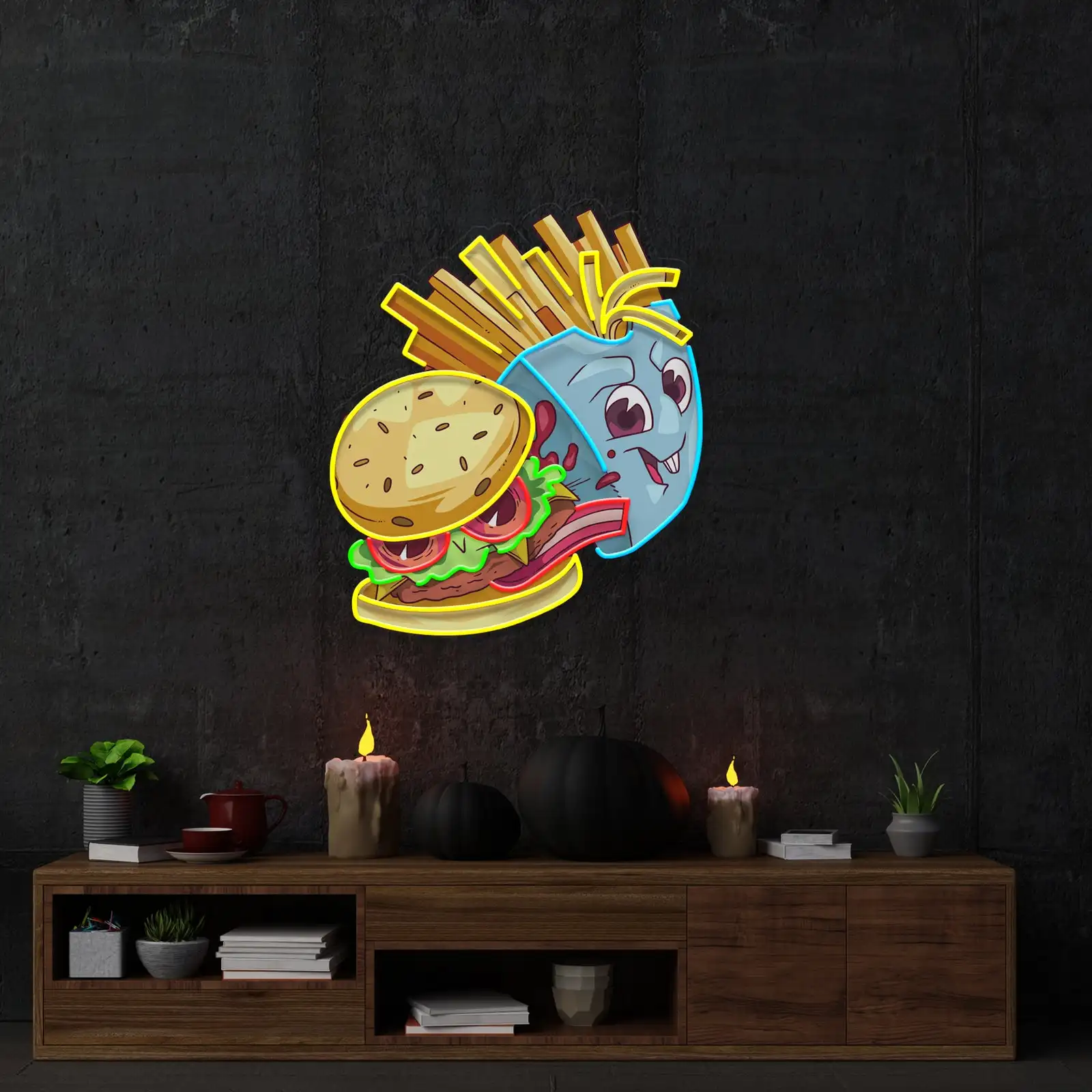 Imagem -05 - French Fries Gráfico Led Neon Sign Luz de Neon Personalizada Hamburger Fast Food Cerveja Neon Pub Clube Negócios Lâmpada Retro Handmade Lamp