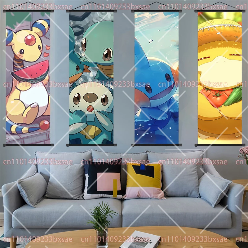 

Pokemon Scroll Painting Ampharos Psyduck Gyarados Bulbasaur Art Poster Fashion Home Accessories Mural Fan Party Must-have Gift