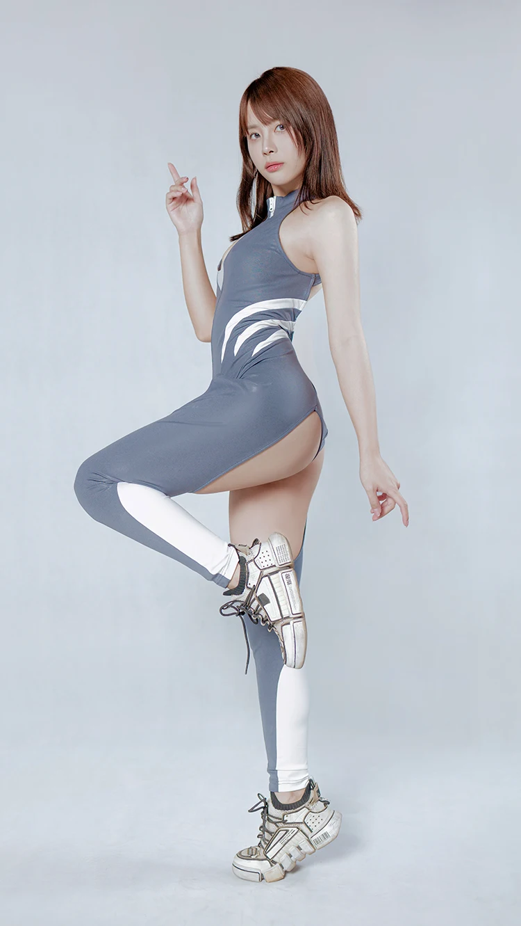 Grey Shark One-Piece Yoga Pants Fitnes Suit Sexy Elastic Cos Two-Dimensional  Onesies Full-body Clothes