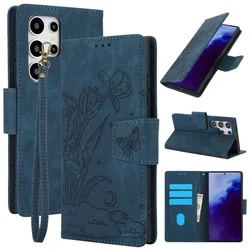 Wrist Strap Phone Case for Samsung Galaxy S25 S23 S21 FE S24 S22 Ultra Plus A15 A25 A35 A35 A05S A54 Wallet Card Holder Cover