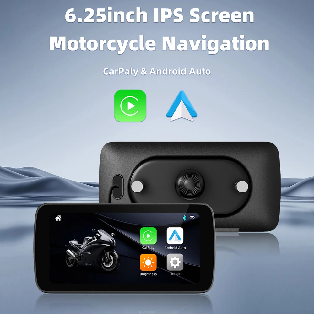 EKIY 6.25 inch GPS Motorcycle Navigation Display Screen Wireless CarPlay Moto Android Auto Portable Digital Motorcycle Dashboard