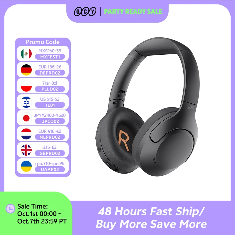 QCY-H3 Lite ANC Fones De Ouvido Sem Fio, Bluetooth 5.3, Cancelamento De Ruído Ativo, Over Ear Headset, 40mm Driver, HiFi Som Fones De Ouvido