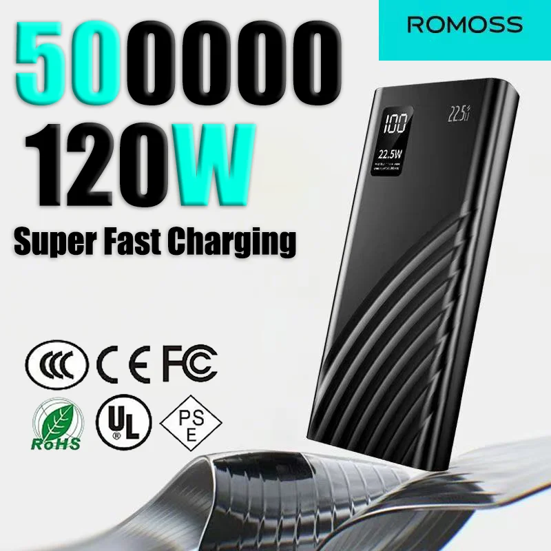 

ROMOSS 120W Super Fast Charging CCC Certification Power Bank 500000mAh High Capacity External Battery For iPhone Android NEW
